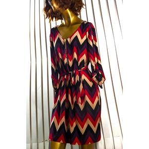 Facera Comfortable Multicolor Midi Dress Three-Quarter Button-Tab Sleeve Large